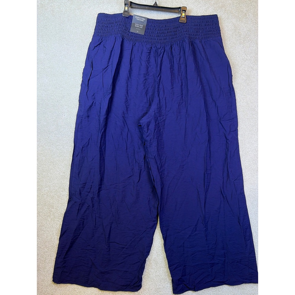 Simply Vera Vera Wang Wide Leg Pants Women 1X Blue Smocked Waist Rayon Blend NEW - Picture 2 of 9